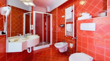 Bathroom with shower in family room