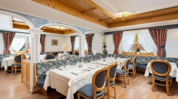 Tables set in the restaurant hall