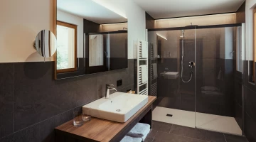 Private bathroom with large shower box