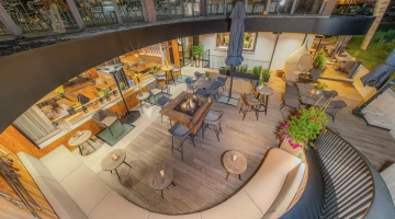Restaurant tables in the outdoor area
