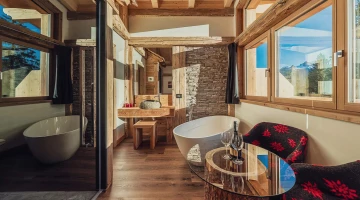 Room with exposed bathtub