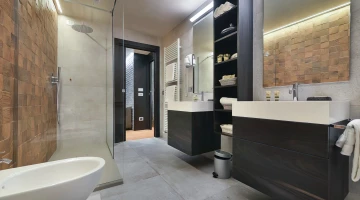 Private facilities with shower and double sink
