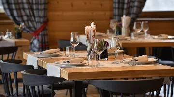 Tables set in the restaurant hall