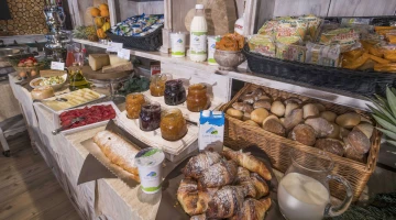 Jams, bread and croissants for breakfast