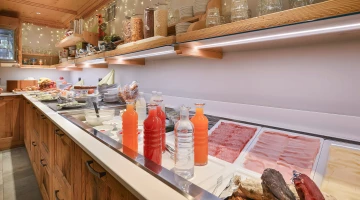 Assortment of savoury products at the breakfast buffet