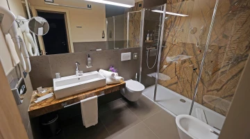 Private bathroom with large shower box