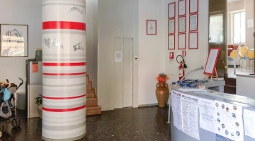 Reception desk and elevator