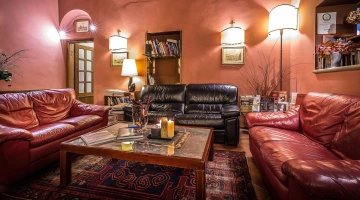 Leather sofas in the common living room