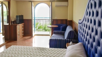 Chambre double avec canapé et télévision