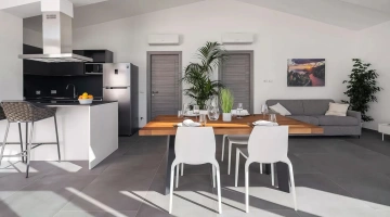 Salon avec table et cuisine