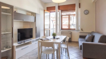 Wohnzimmer mit Fernseher in einer Zweizimmerwohnung