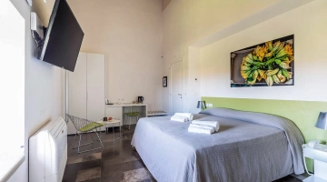 Chambre double avec serviettes et télévision