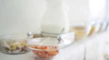 The breakfast buffet, different every day